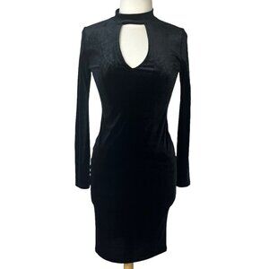 Feathers Womens BodyCom Dress Black Velvet Long Sleeves Cut Out Size Medium